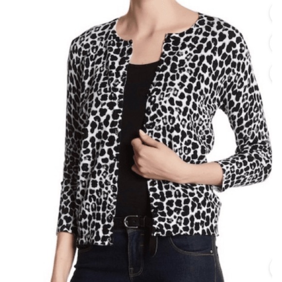 Sweaters - Animal Leopard Print 3/4 Sleeve Button-Up Black Brown Cardigan Women's S-M NWOT